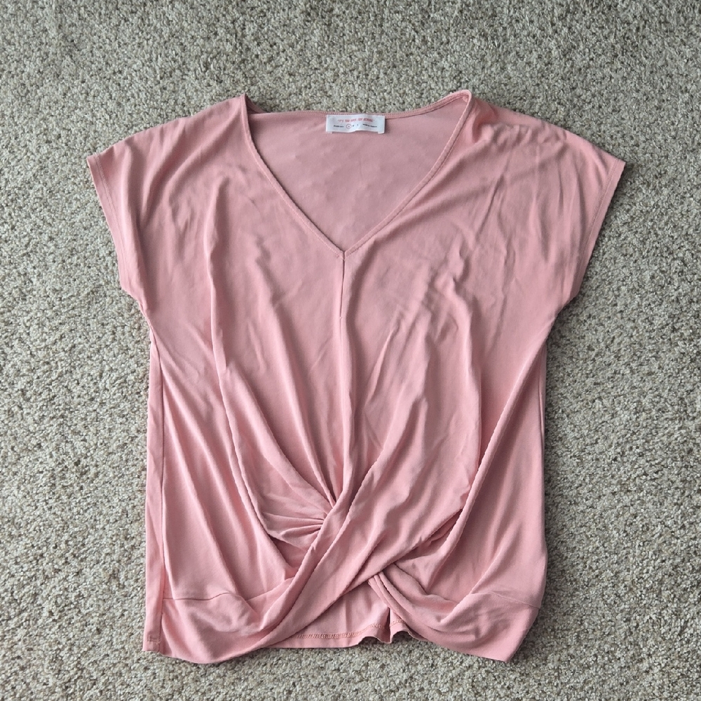 Double Zero Pink Cap Sleeve Knot Front T-Shirt